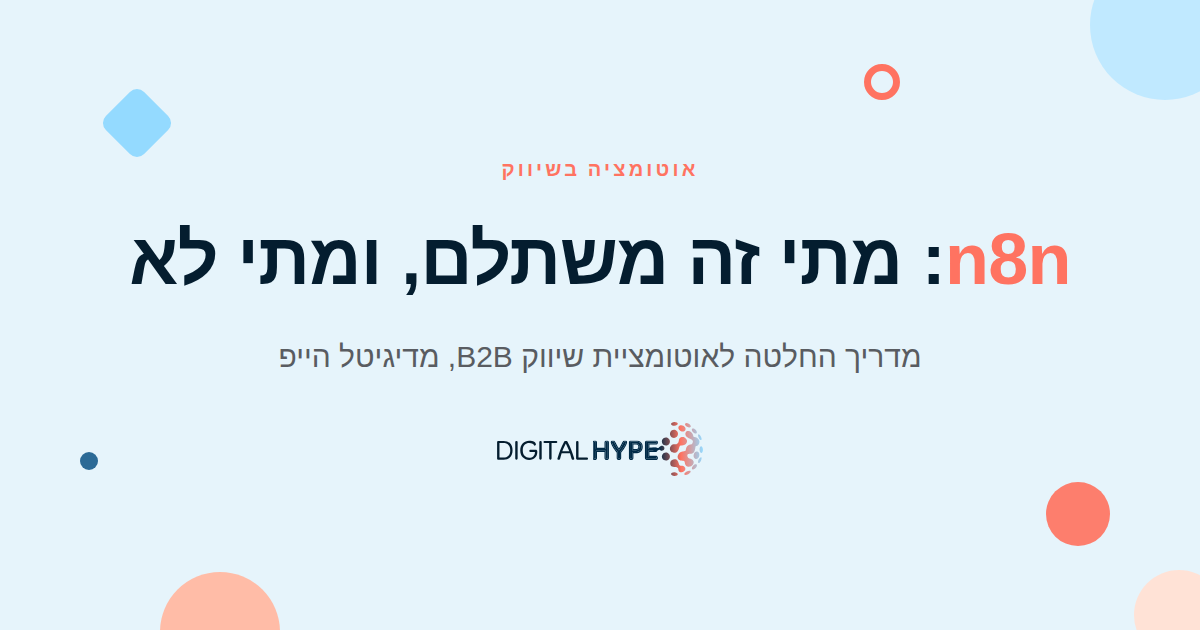 גרפיקה ממותגת של דיגיטל הייפ על אוטומציית שיווק עם n8n לעסקי B2B