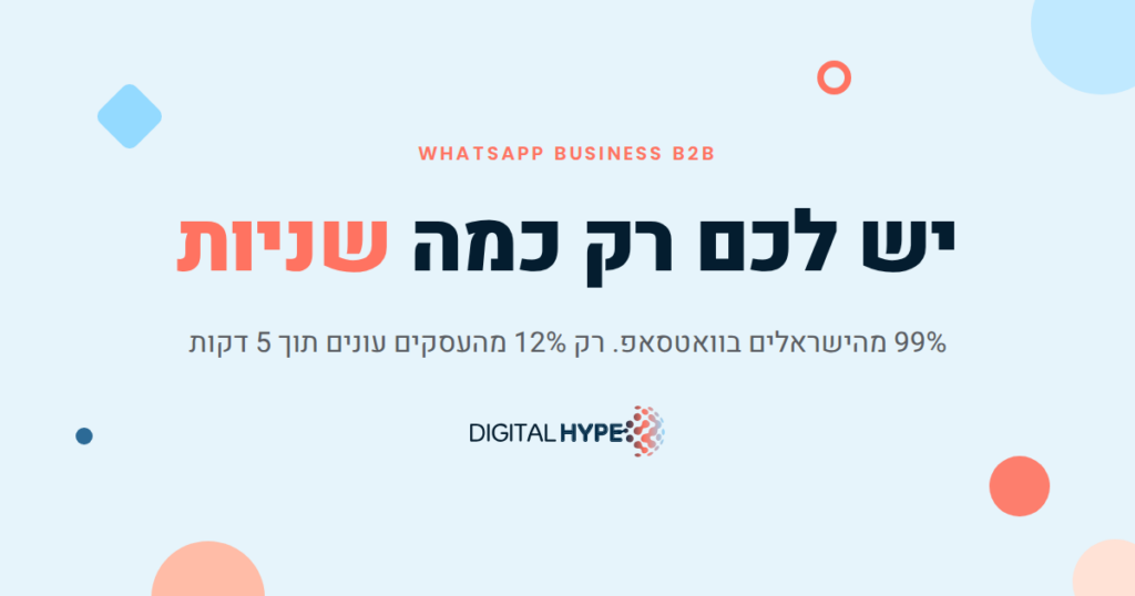 גרפיקה ממותגת של דיגיטל הייפ על זמן תגובה בוואטסאפ עסקי ל-B2B בישראל 2026